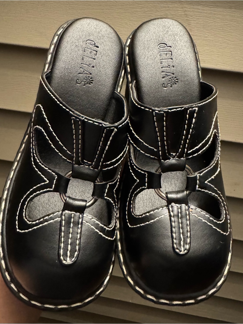 dELiA*s Black Slip-On Women's Clog Mules with White Stitching